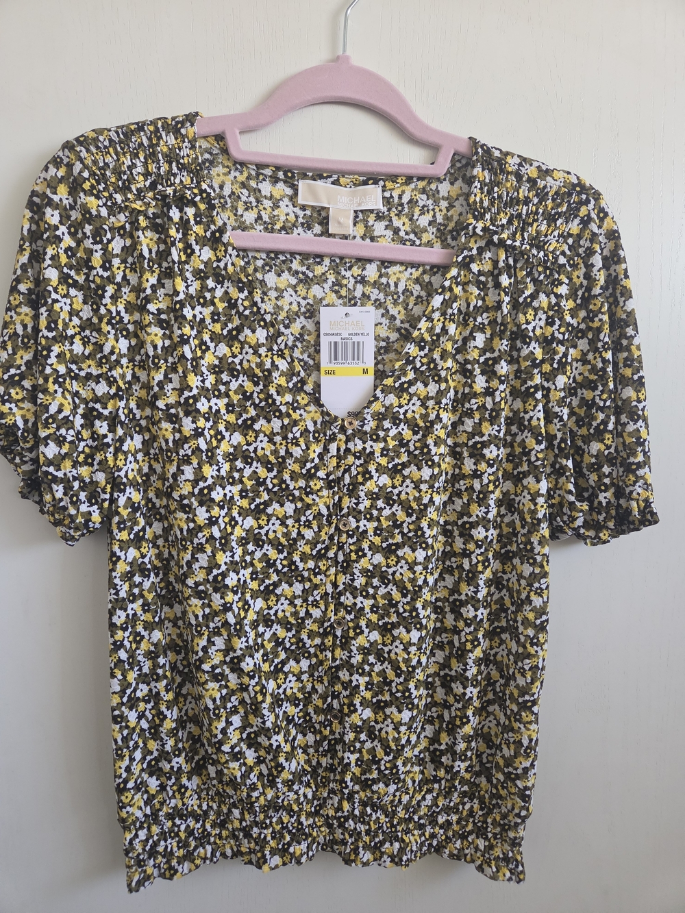 Michael Kors Yellow Floral Short-Sleeve Blouse